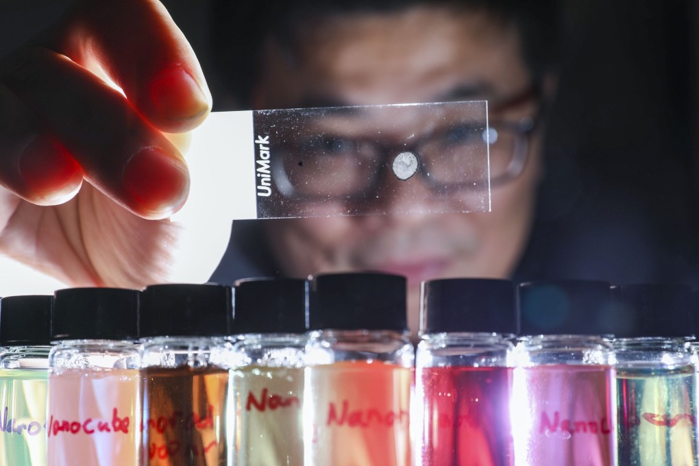 The low-cost, high-precision nano chips for the detection of harmful substances developed by Professor Jianfang Wang of the Department of Physics at Chinese University of Hong Kong are an example of how innovation is thriving at Hong Kong universities. Photo: Dickson Lee
