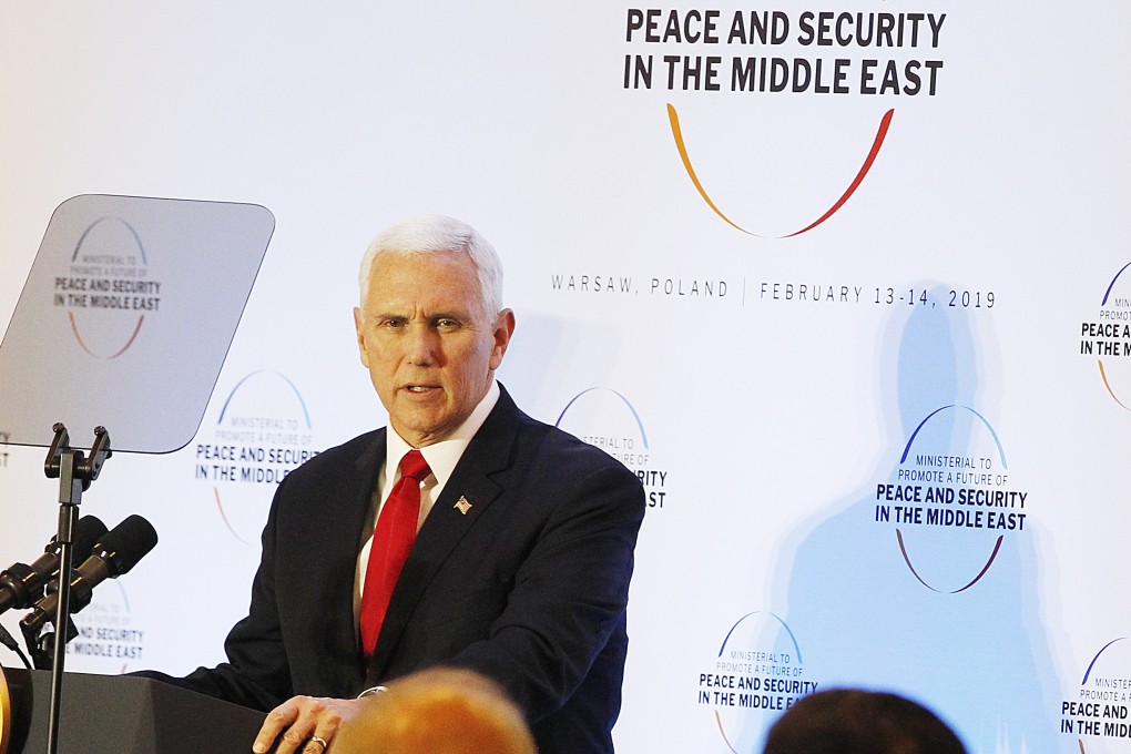 United States Vice President Mike Pence speaks at a conference on Peace and Security in the Middle East in Warsaw, Poland. Photo: AP Photo