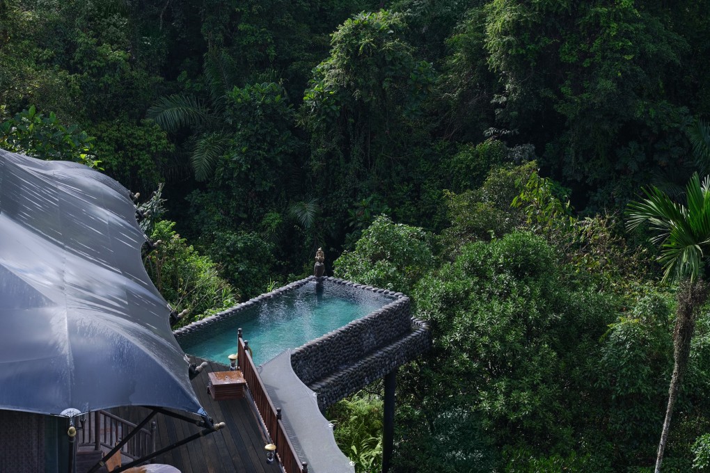 One of 22 tents at the Capella Ubud, with a private pool overlooking the rainforest. Picture: Capella Ubud