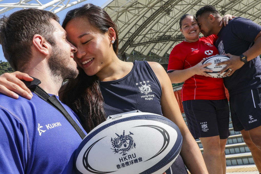 Rugby couples Stuart and Christy Gunn, and Samantha and Wesley Feausi, have a love for rugby, and each other. Photo: Nora Tam