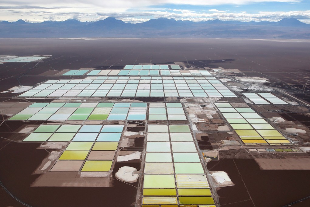 Brine pools and processing areas at the Soquimich lithium plant on the Atacama salt flat, the largest lithium deposit currently in production, in the Atacama desert of northern Chile. Photo: Reuters