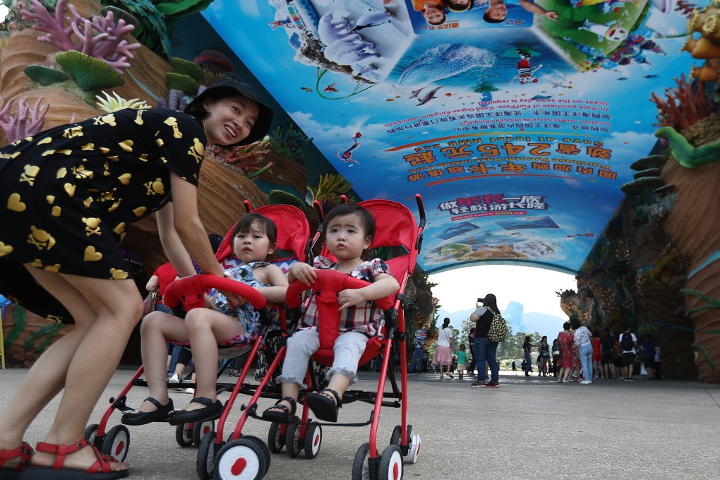 Visitors at the Chimelong Ocean Kingdom theme park in Hengqin, Guangdong. Guangzhou Chimelong Group says it wants to keep a height restriction on minors’ tickets in place. Photo: Nora Tam