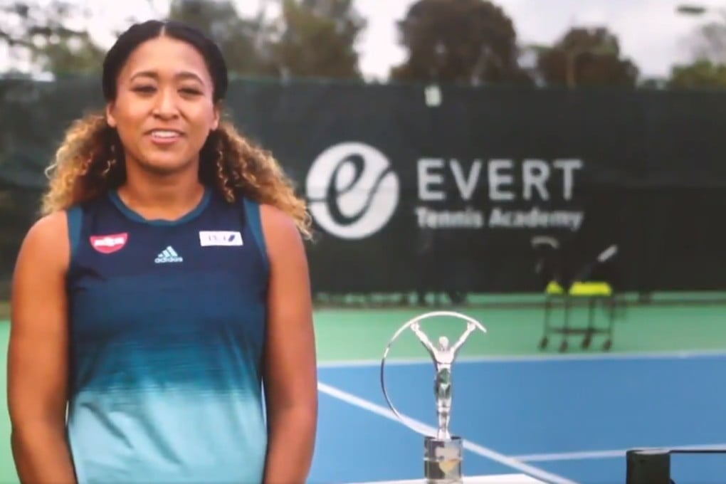 Naomi Osaka accepts her Laureus award for Breakthrough of the Year. Photo: Twitter