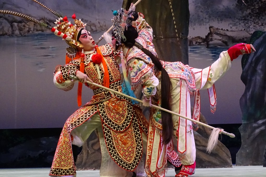 Song Hong-bo (left) and Cheng Wing-mui (right) in Prosperity Cantonese Opera’s production of “Bound-foot Liu Jinding Battles at the Fort” at the Xiqu Centre this month. Photo: Prosperity Cantonese Opera