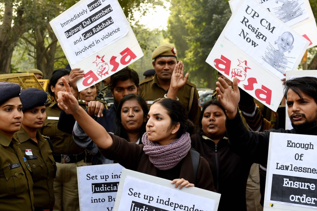 Students condemning mob violence by cow protection groups. Photo: AFP