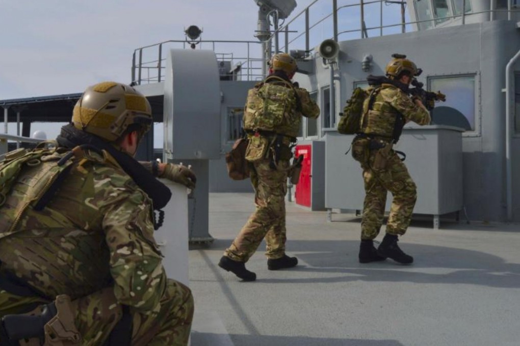 An image released by the US Navy showing Monday’s joint military exercise with Britain in the South China Sea. Photo: Twitter
