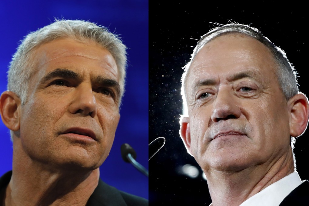 A combo photo shows Chairman of the Yesh Atid Party, Yair Lapid (L), speaking during an election campaign in Shefayim, Israel, 18 February 2019, and Benny Gantz, chairman of the Israel Resilience Party (Hosen L'Yisrael) and former Israeli Defence Forces (IDF) chief of staff, attending an election campaign in Tel Aviv. Photo: EPA-EFE