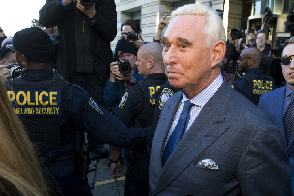 Roger Stone, former campaign adviser for US President Donald Trump, leaves federal court on Thursday. Photo: AP