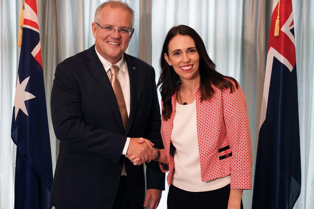 Australia's Prime Minister Scott Morrison (L) with his New Zealand counterpart Jacinda Ardern in Auckland. Photo: AFP