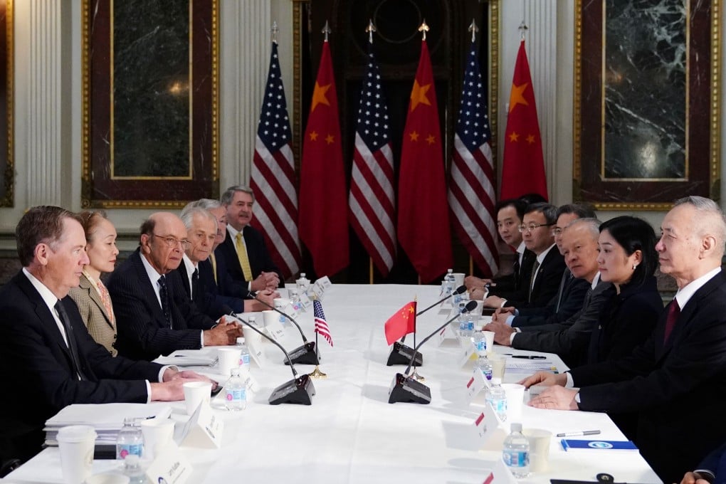 US Trade Representative Robert Lighthizer (left) and Chinese Vice-Premier Liu He (right) and their delegations resume trade talks at the Eisenhower Executive Office Building in Washington on Thursday. Photo: AFP