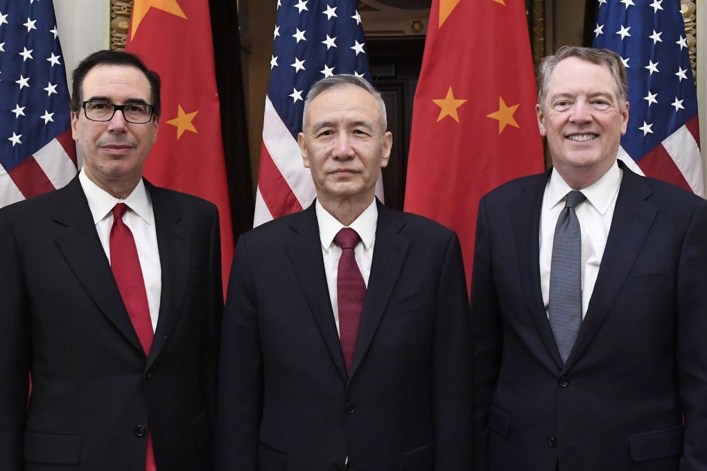 China’s Vice-Premier Liu He, flanked by US Trade Representative Robert Lighthizer (right) and Treasury Secretary Steven Mnuchin, will meet Donald Trump at 2.30pm on Friday. Photo: Xinhua