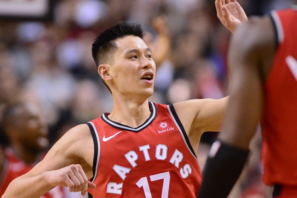 Toronto Raptors guard Jeremy Lin celebrates a basket against the Washington Wizards. Photo: AP