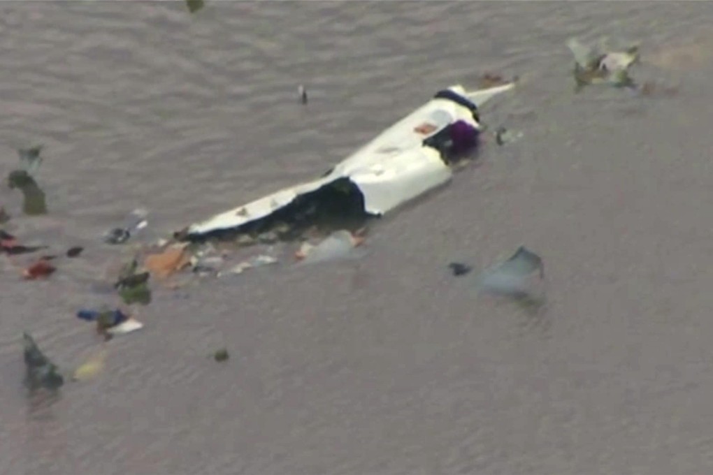 The scene of a cargo plane crash in Trinity Bay, Texas. Photo: AP