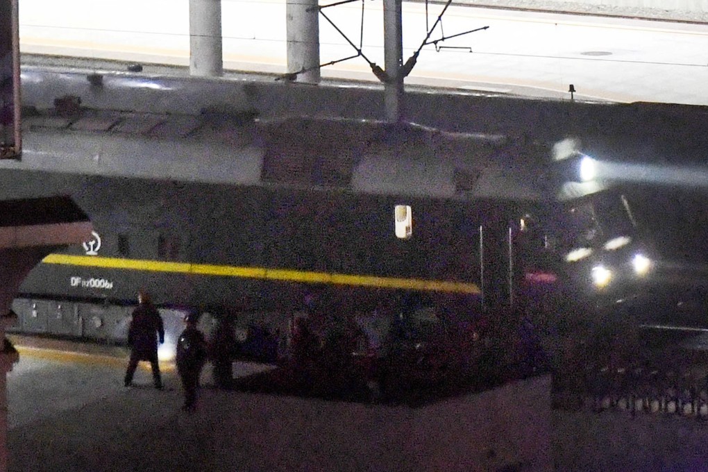 A train believed to be carrying North Korean leader Kim Jong-un leaves from a train station in the Chinese border city of Dandong, on Saturday. Photo: Kyodo