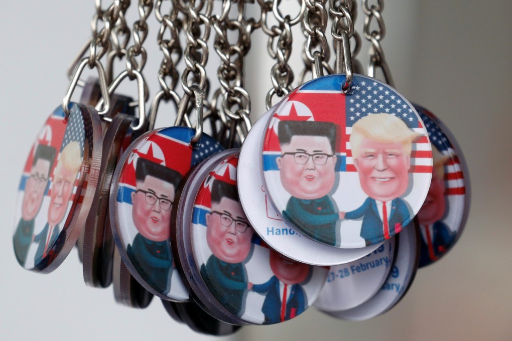 Key rings depicting North Korean leader Kim Jong-un and US President Donald Trump for sale in Hanoi. Photo: Reuters