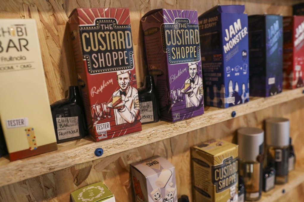 E-cigarettes and other vaping products on display at a shop in Tsim Sha Tsui. Instead of banning e-cigarettes, the government should regulate them the way it regulates smoking, that is, by requiring buyers to show proof of age. Photo: Nora Tam