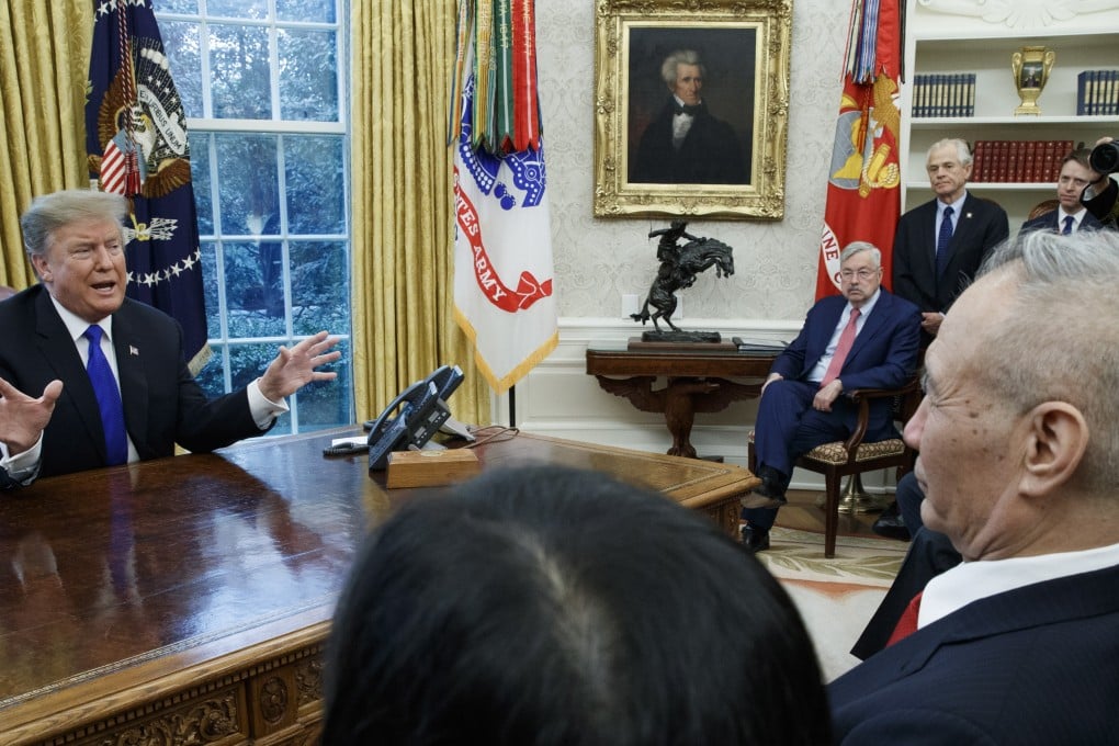 US President Donald Trump (L) talks with China’s Vice Premier Liu He (R) in the Oval Office. Photo: EPA-EFE
