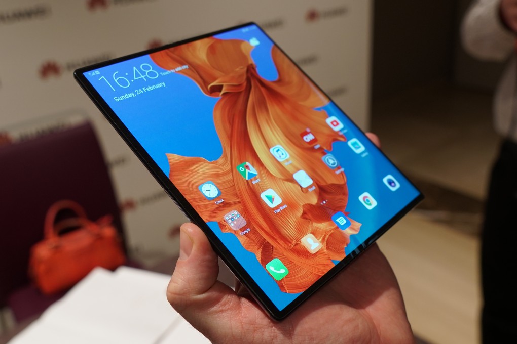 Named the Mate X, Huawei’s foldable device has a single 8-inch OLED display that folds and bends at near the halfway point to become a smaller handset with screens on the front and back. Photo: Ben Sin
