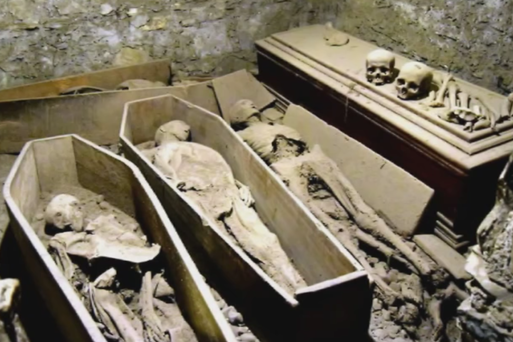 Ancient remains in the crypt at St Michan’s Church in Dublin. Photo: handout