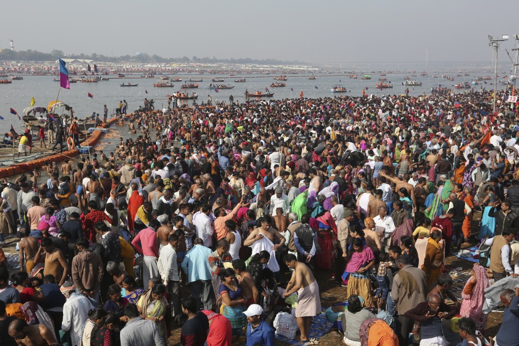 Devotees at the Sangam ritual bathing site in Uttar Pradesh, India. Photo: AP