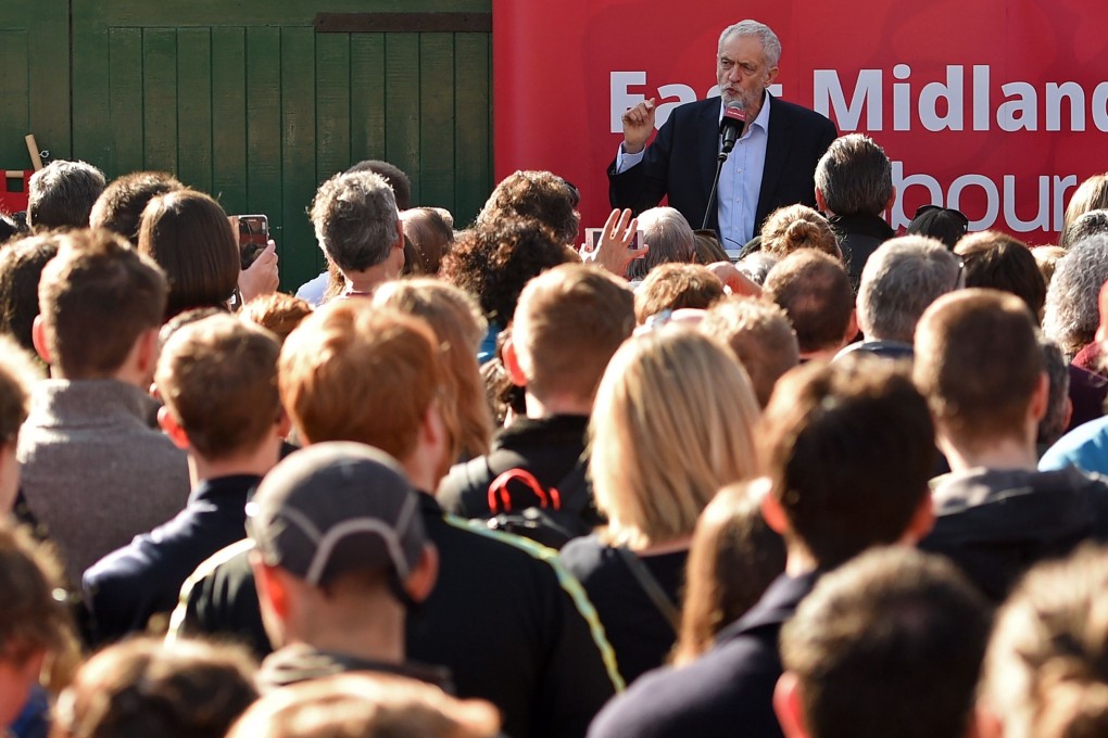 Labour Party leader Jeremy Corbyn addresses a rally on Saturday in Broxtowe, central England. Photo: AFP