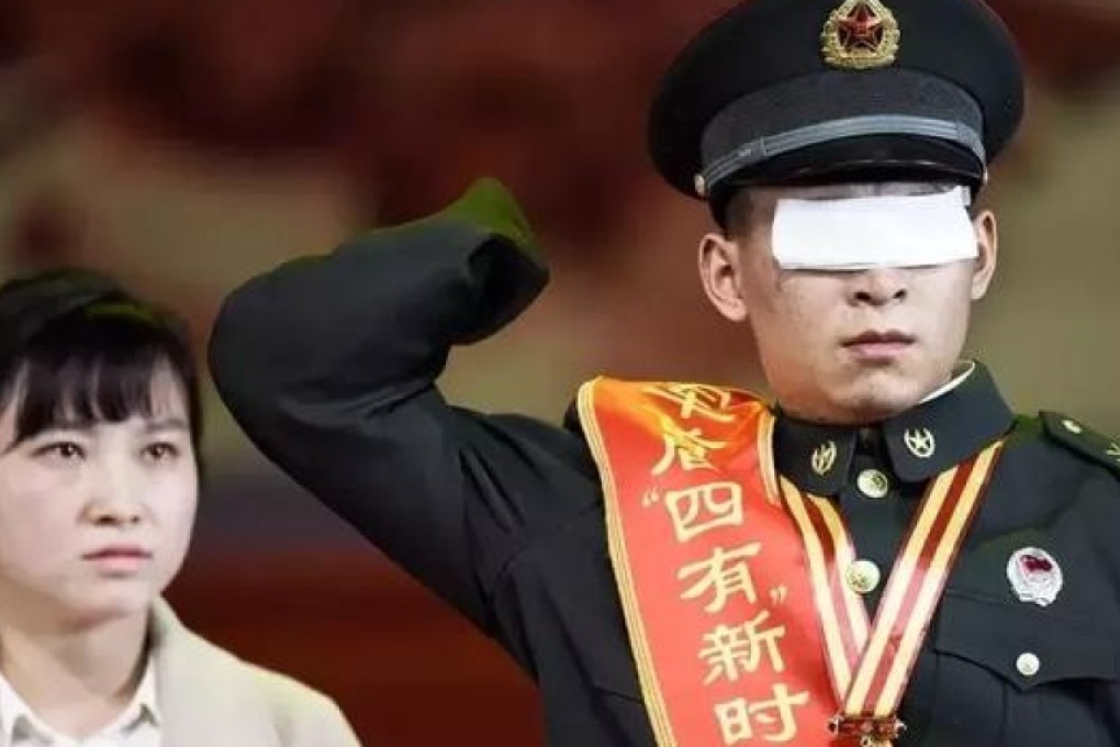 Du Fuguo, who lost his hands and eyes when a bomb exploded during a mine sweeping operation, was honoured by the PLA for his sacrifice in January. Photo: Handout