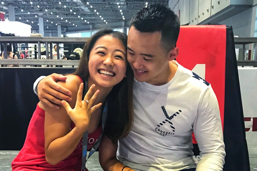 Carrie Yan and Max Ma after he proposed to her, following the first day of the China Invitational, which they have organised for three years. Ma said the cleaner had to take this photo as no one else was around. Photos: Handout
