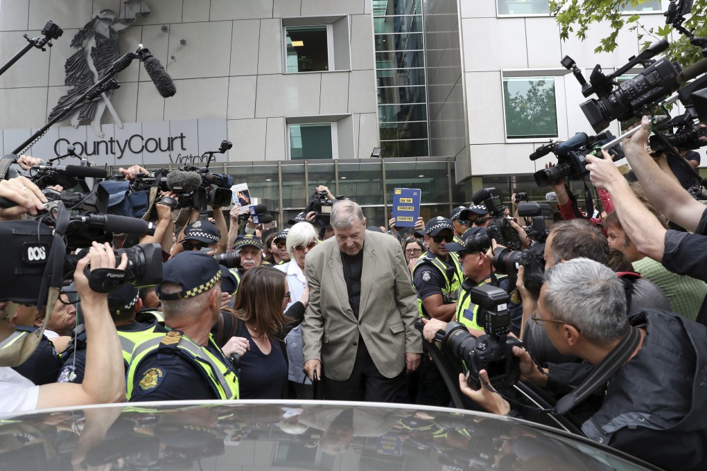 Cardinal George Pell leaves the County Court in Melbourne on Tuesday after being convicted of child sexual abuse. Photo: AP