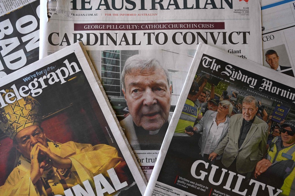 Front pages of Australia’s major newspapers report on Cardinal George Pell’s conviction on child sex charges on February 27. Photo: AFP