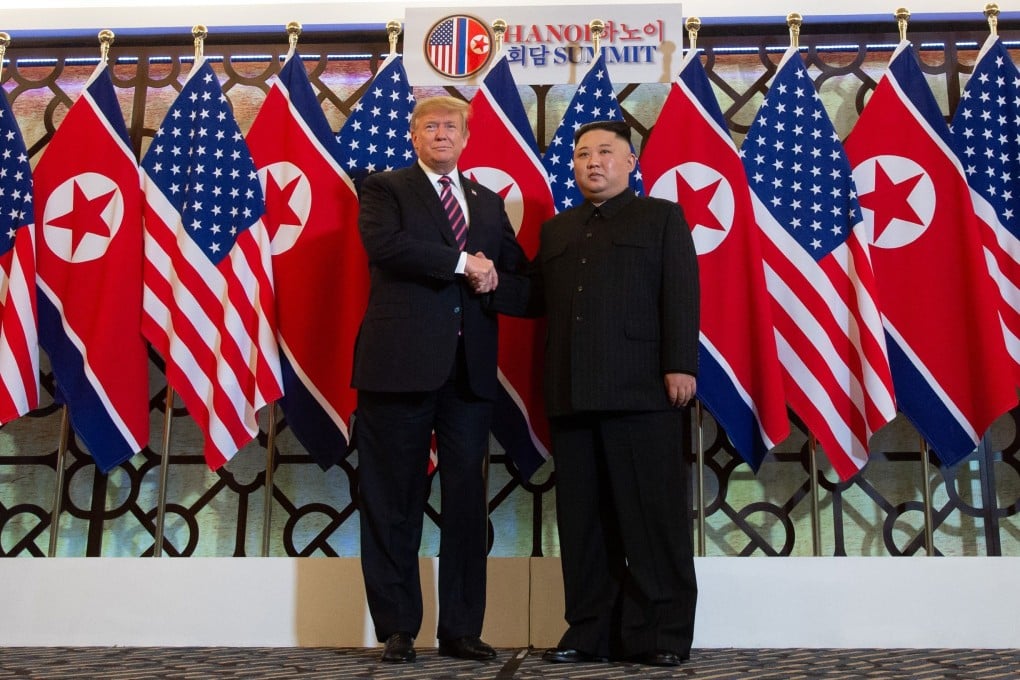 US President Donald Trump shakes hands with North Korean leader Kim Jong-un before a meeting at the Sofitel Legend Metropole hotel in Hanoi, Vietnam, on Wednesday. Photo: AFP