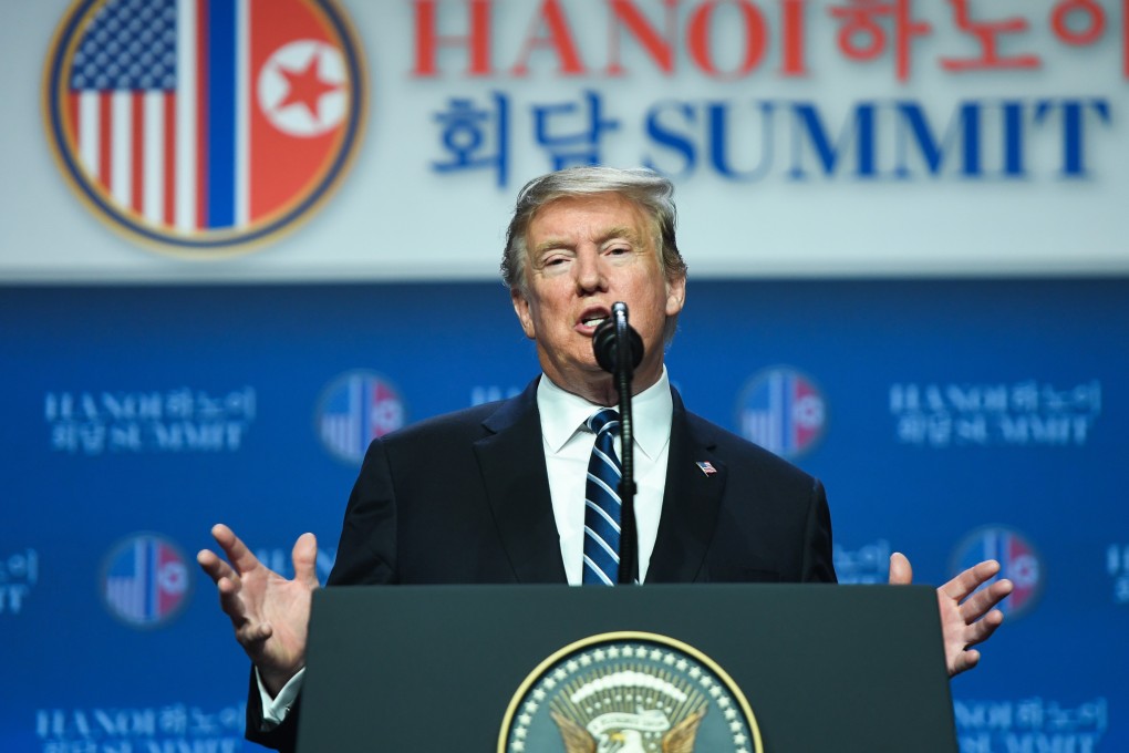 US President Donald Trump speaks at the end of the second US-North Korea summit in Hanoi, which ended without an agreement. Photo: AFP