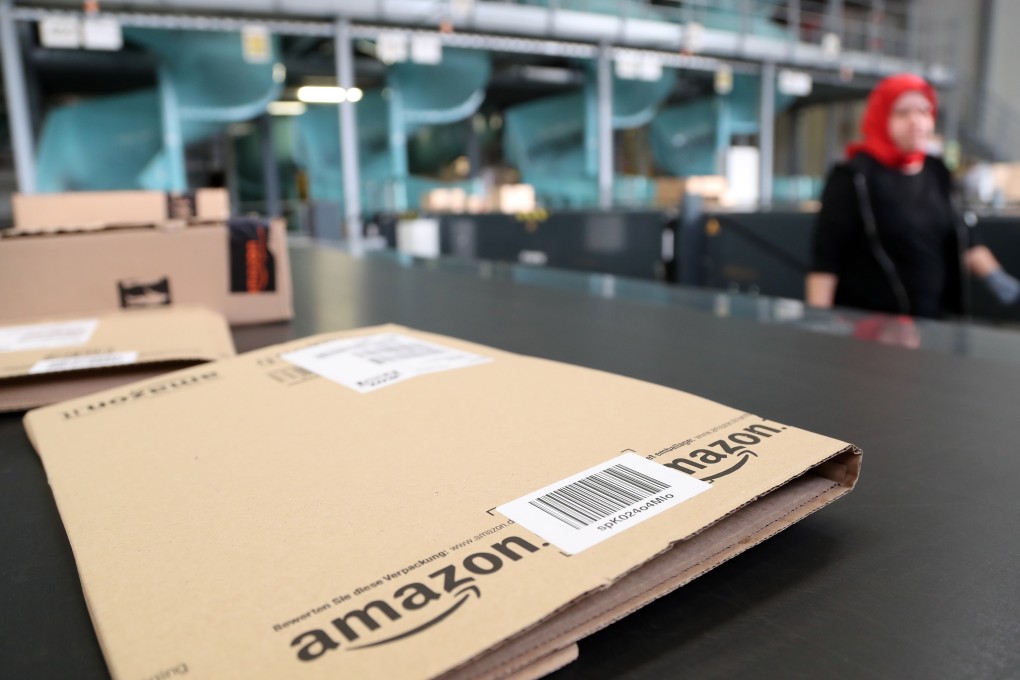 A view of Amazon packages at Deutsche Post’s DHL shipping Centre in Rheinberg, on 28 November 2017. Photo: EPA-EFE