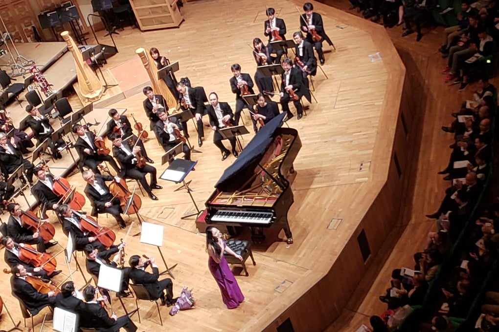 Soloist Zee Zee (Zhang Zuo) is applauded by the audience in the Hong Kong Cultural Centre Concert Hall after her performance of Ravel’s Piano Concerto with Tokyo’s NHK Symphony Orchestra under the baton of Estonian chief conductor Paavo Järvi, part of the 2019 Hong Kong Arts Festival. Photo: Hong Kong Arts Festival