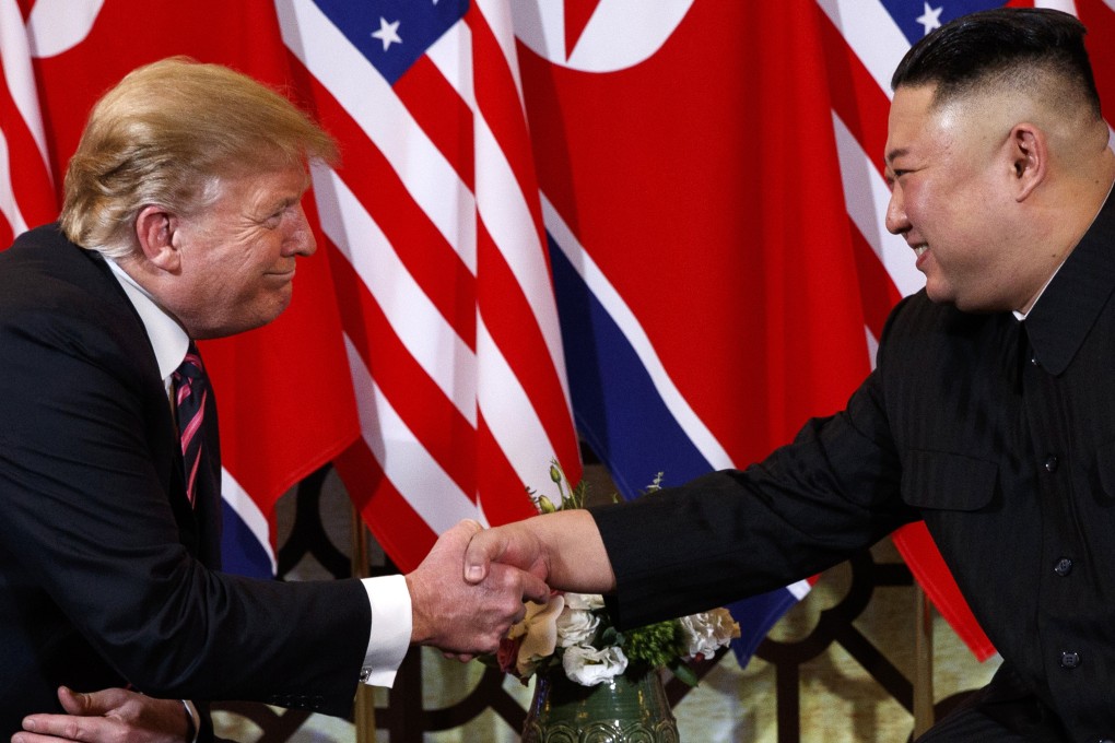 US President Donald Trump and North Korean leader Kim Jong-un on Wednesday in Hanoi. Despite the handshake, their summit meeting ended with no formal agreement. Photo: AP