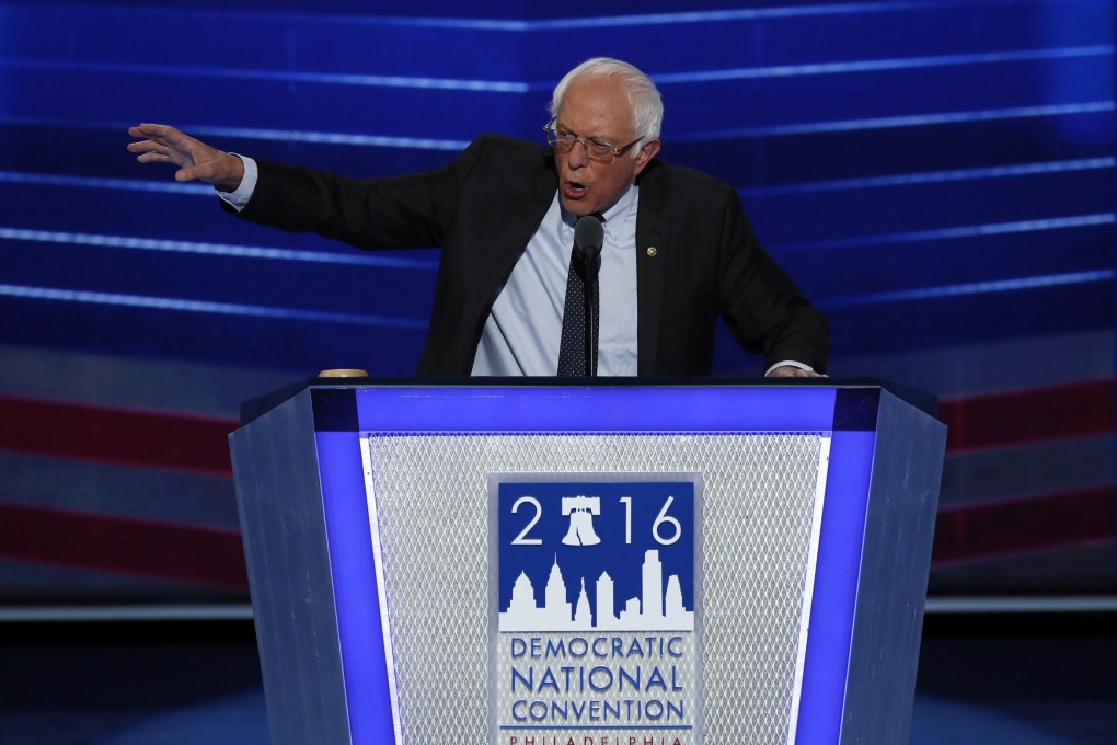 Senator and former Democratic presidential candidate hopeful Bernie Sanders speaks at the Democratic National Convention in Philadelphia in July 2016. He lost the Democratic primaries to Hillary Clinton who went on to be defeated by Donald Trump. Photo: Reuters