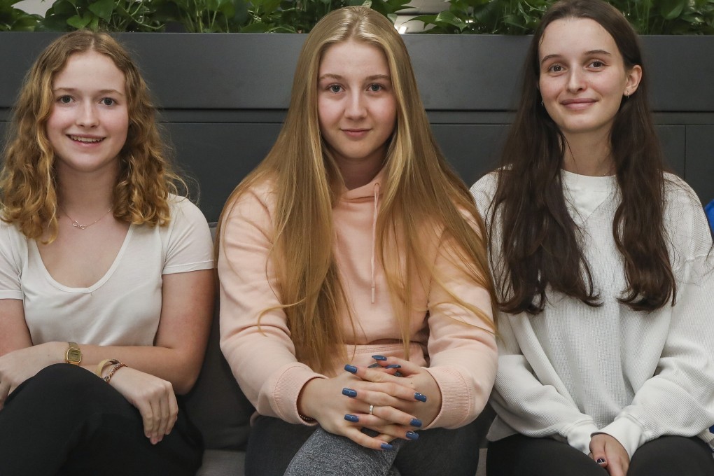 (From left) Secondary school students Zara Campion, Elisa Hirn and Emily Tarr. Photo: Roy Issa