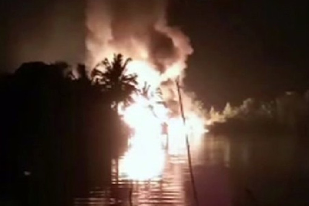 Fire is seen from a pipeline explosion in Nembe, Nigeria. Photo: AP Photo