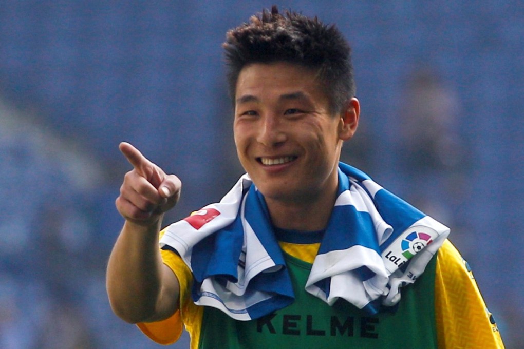RCD Espanyol’s Chinese striker Wu Lei reacts after the match where he scored his first La Liga goal. Photo: EPA