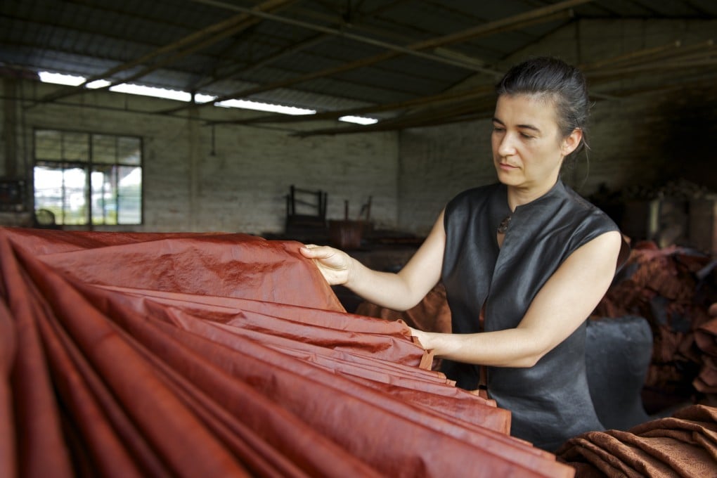 Designer Kathrin von Rechenberg is passionate about working with tea silk. There is a lengthy dyeing and drying process needed to create the fabric.