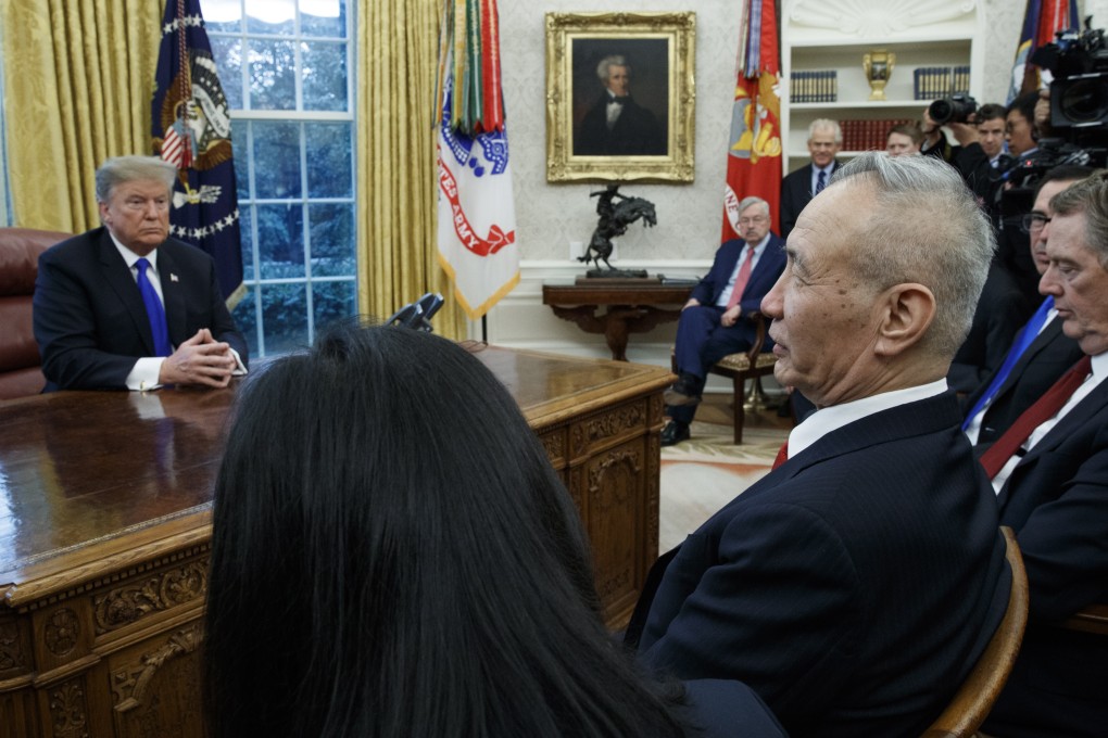 US President Donald J. Trump with China’s Vice Premier Liu He at the White House recently. Photo: EPA-EFE