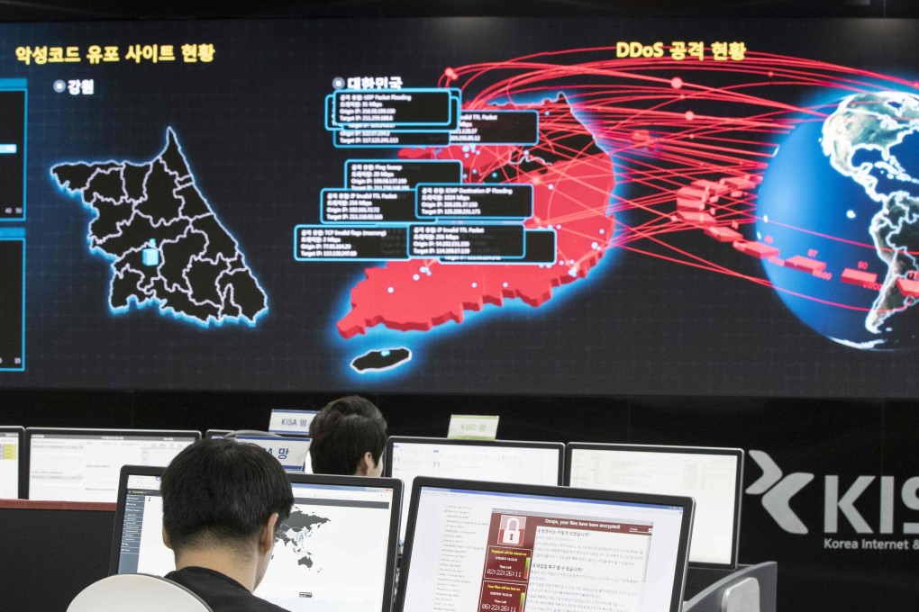 Staff monitor the spread of ransomware cyberattacks at the Korea Internet and Security Agency (KISA) in Seoul. The 2017 Wannacry ransomware attack is believed to have originated in North Korea. Photo: AFP