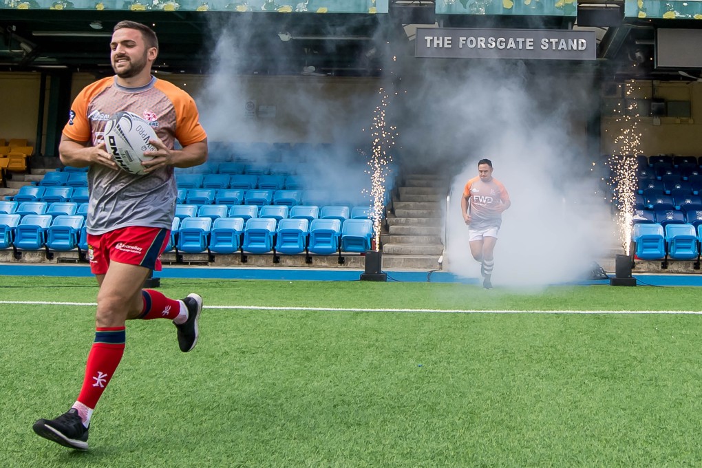 Liam Slatem takes to the field during the South China Tigers’ roster announcement at Hong Kong Football Club. Photo: Ike Li