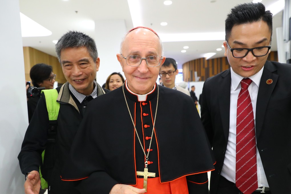 Cardinal Fernando Filoni, a special envoy of the Vatican, at Caritas Institute of Higher Education on Tuesday. “The church in China is one church,” he said after mass. Photo: Edmond So