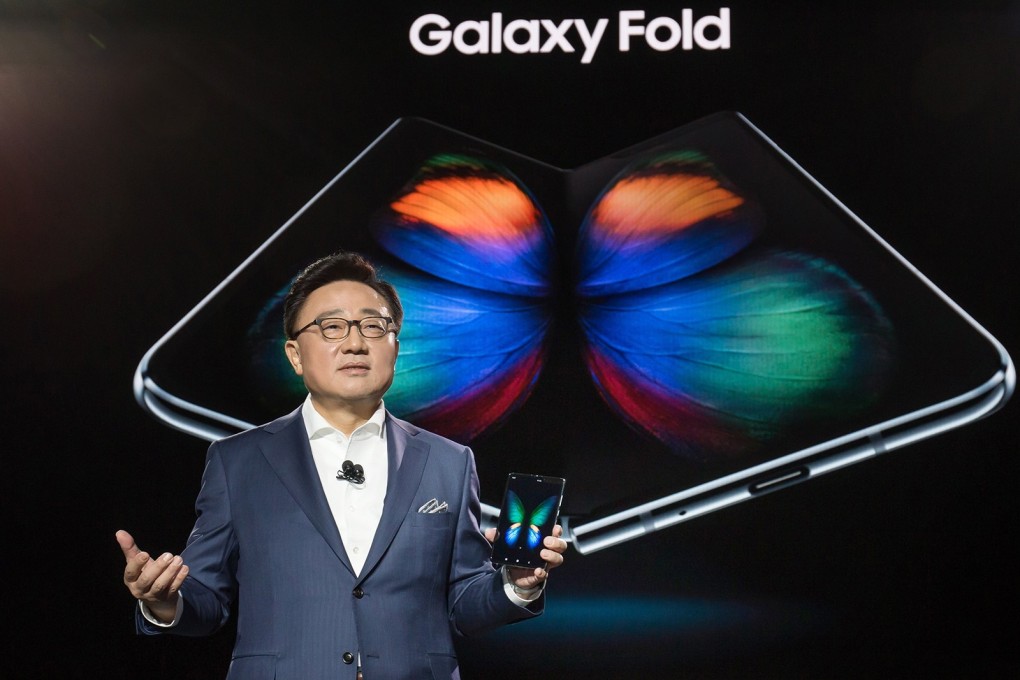 Koh Dong-Jin, the president and chief executive of Samsung Electronics’ information technology and mobile communications division, unveils the company’s Galaxy Fold smartphone at an event in San Francisco, California, on February 20, 2019. Photo: Handout