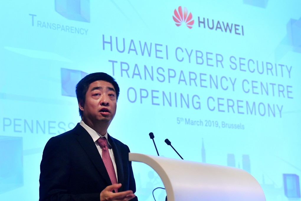 Huawei Technologies deputy chairman Ken Hu Houkun speaks during the opening of the Chinese telecoms equipment maker’s new Cyber Security Transparency Centre in Brussels on Tuesday. Photo: Agence France-Presse