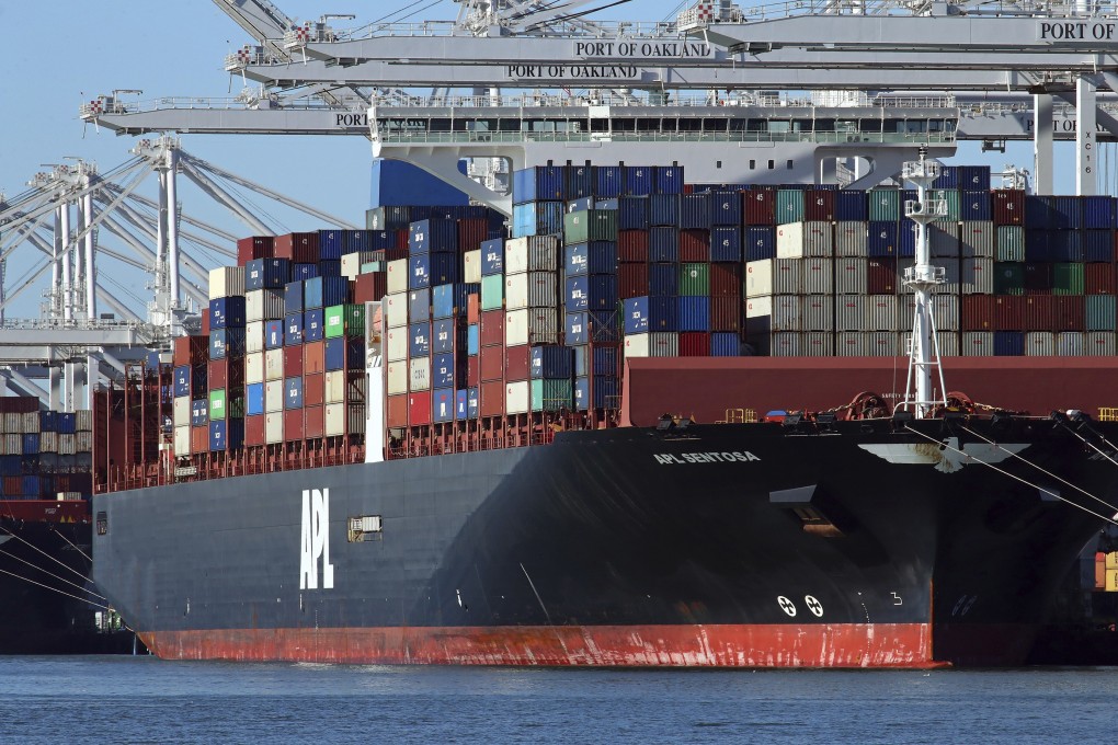 Container ships in Oakland, California. On Wednesday, the US Commerce Department reported a 10-year high in the trade deficit. Photo: AP