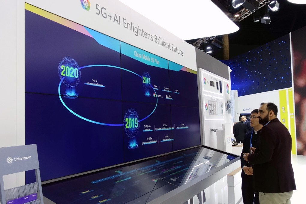 A visitor is shown China Mobile’s 5G network plan at the annual industry trade show MWC Barcelona, which was held in the Spanish city from February 25 to 28, 2019. Photo: Xinhua