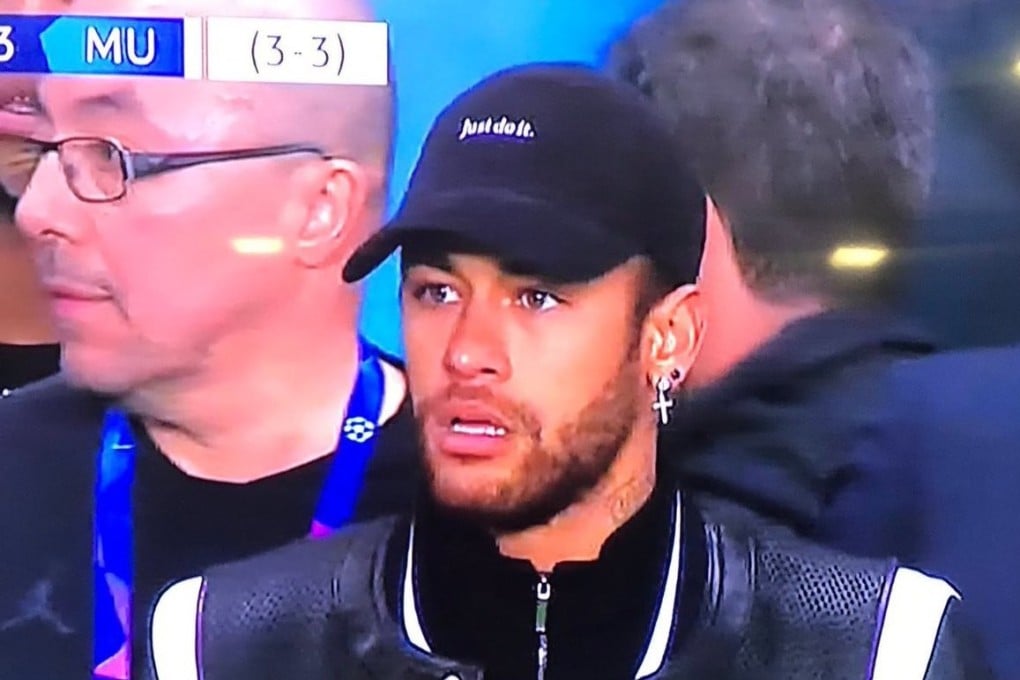 Neymar’s astonished reaction at Manchester United being awarded a late penalty against Paris Saint-Germain. Photo: Twitter