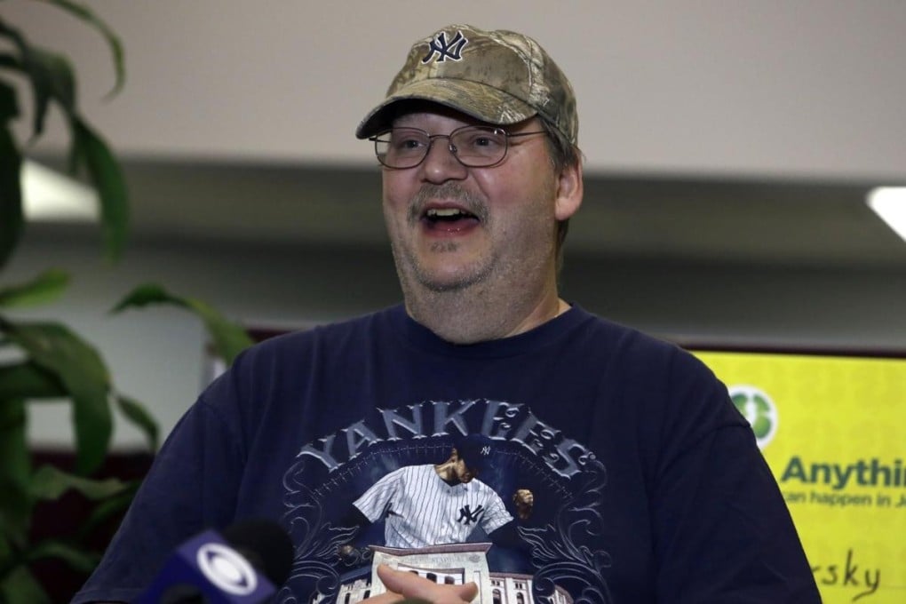 Mike Weirsky is interviewed at a press conference on Thursday to announce his US$273 million Mega Millions lottery win in Trenton, New Jersey. Photo: AP