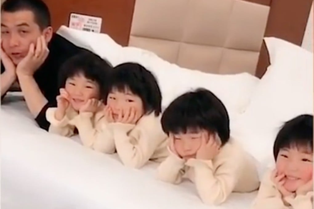 Four cute identical girls have become an internet sensation after their parents started live-streaming moments from their daily lives. Photo: Thepaper.cn